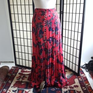 Free People Red Button Up Floral Maxi Skirt Size 8